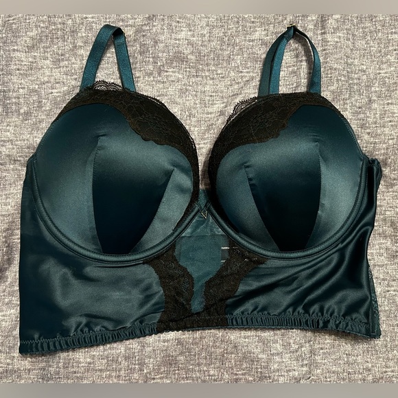 Victoria’s Secret corset bra. Dark emerald green with black accent. 38C. - Picture 1 of 3